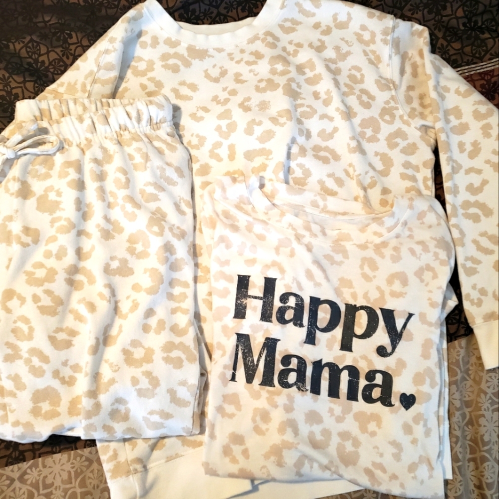 Sonoma Maternity 3 piece Snow Leppard Set, medium, off white, sweater, lounge